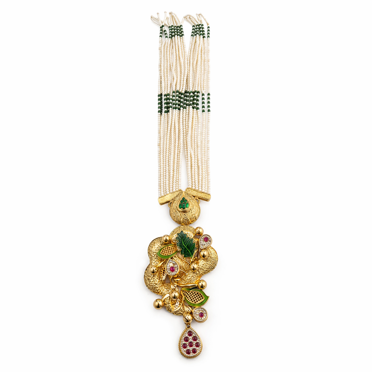 Silver Moti Piroi Pendant Set with PMF Gold Real Gold Deposition