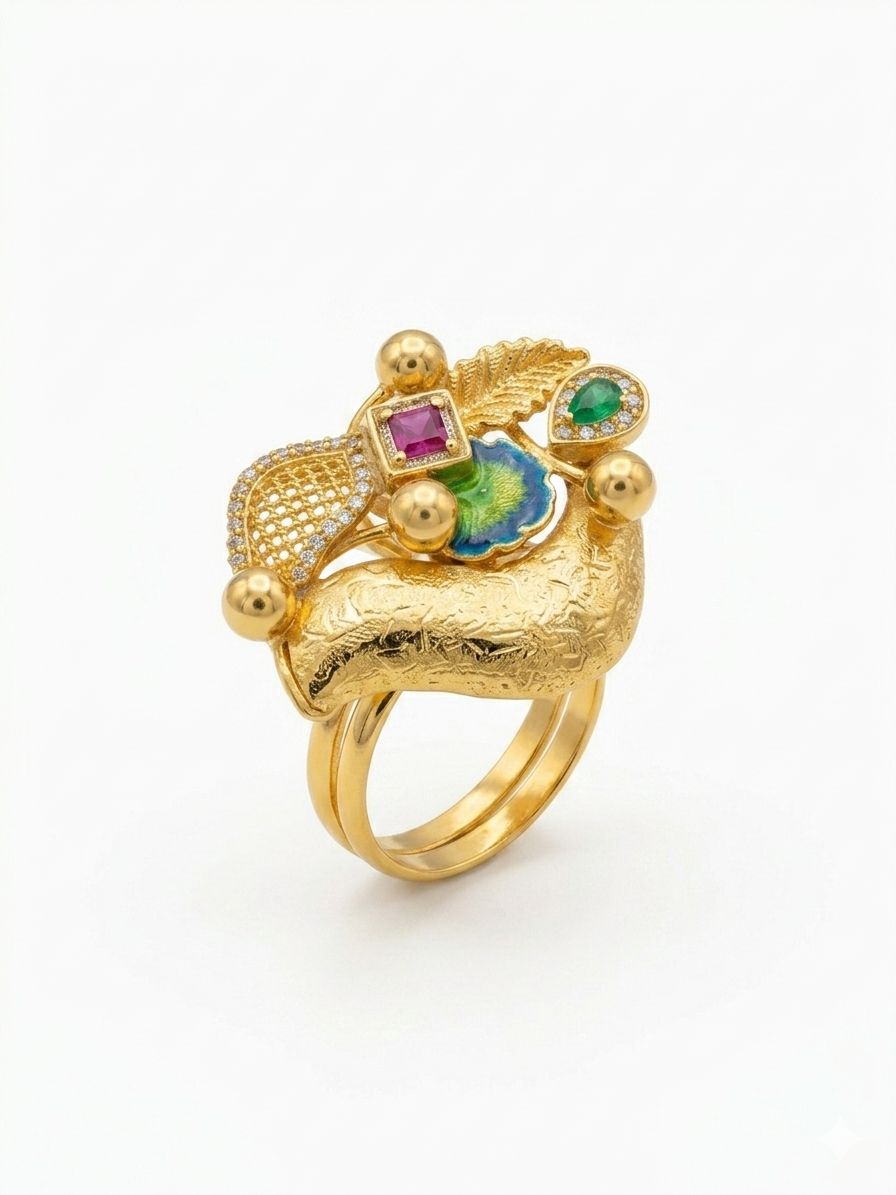 Silver Designer Ring with PMF Gold Real Gold Deposition